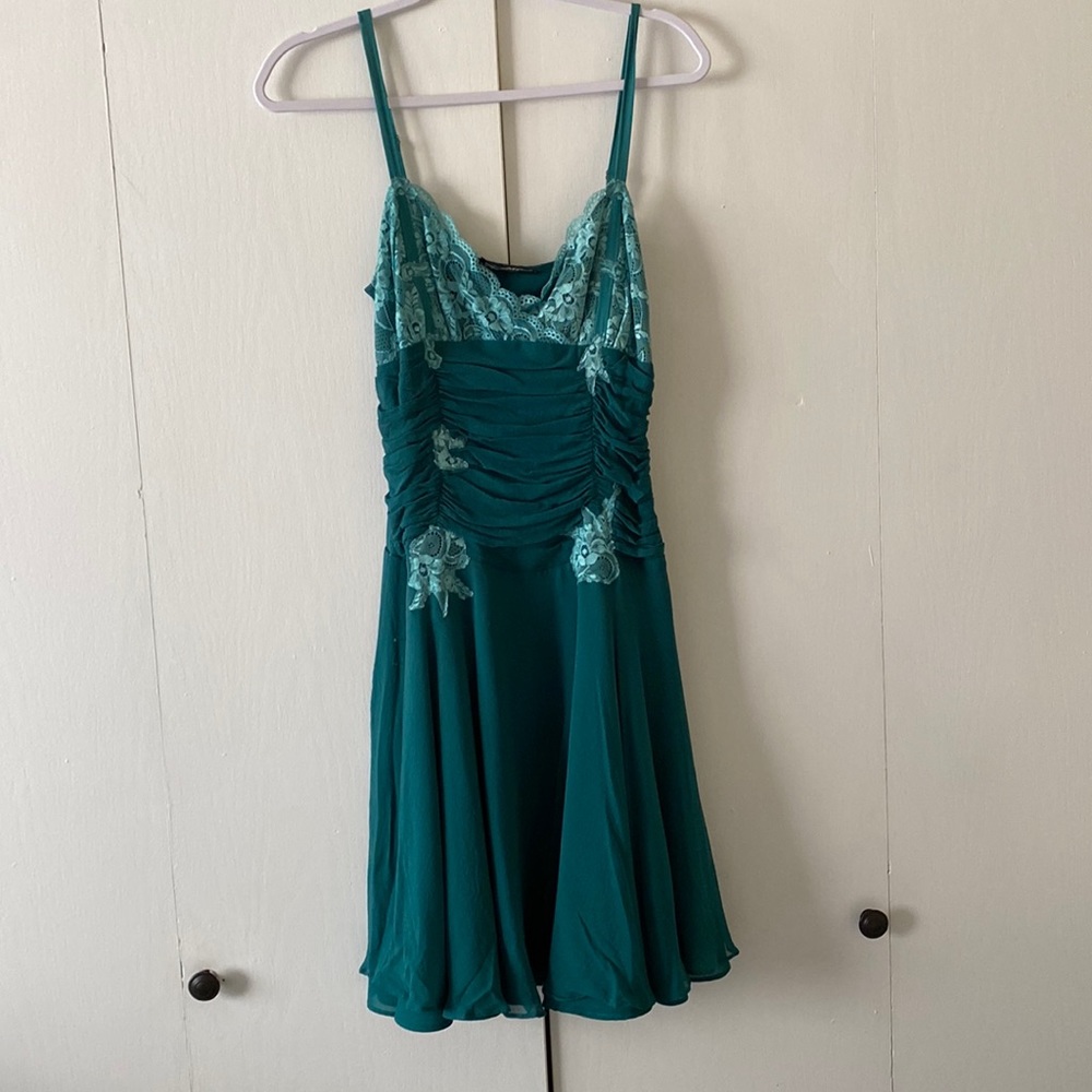 Betsey Johnson | Teal Silk Lace appliqué dress